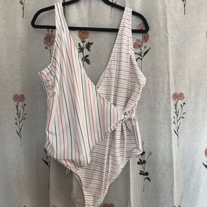 White Striped One Piece Swimsuit